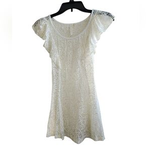 White Lace Ruffle Mini Dress Beach Cover Up Womens Size Small